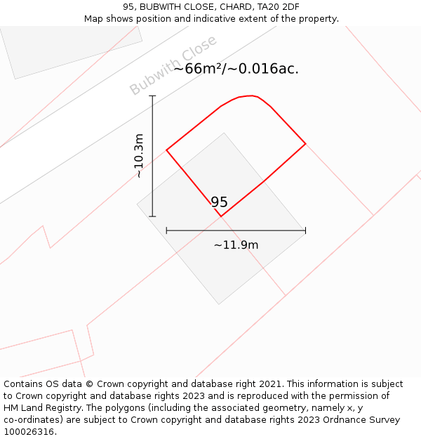 95, BUBWITH CLOSE, CHARD, TA20 2DF: Plot and title map