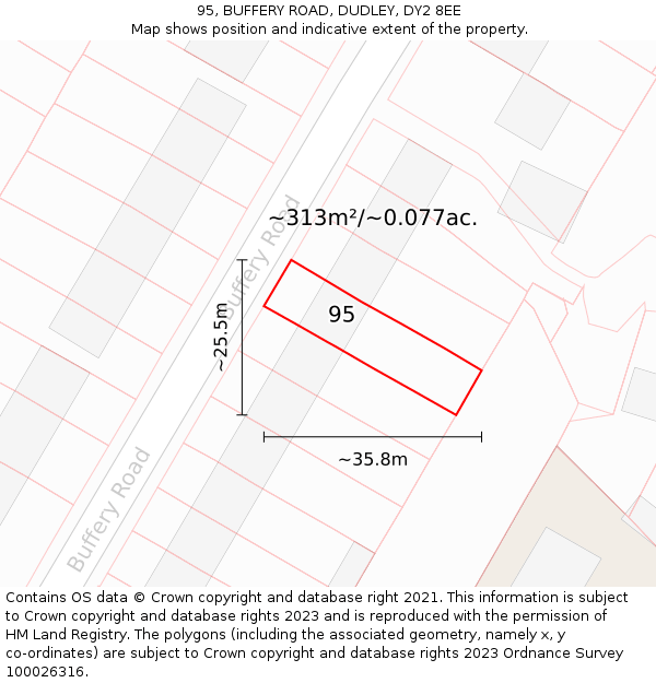 95, BUFFERY ROAD, DUDLEY, DY2 8EE: Plot and title map
