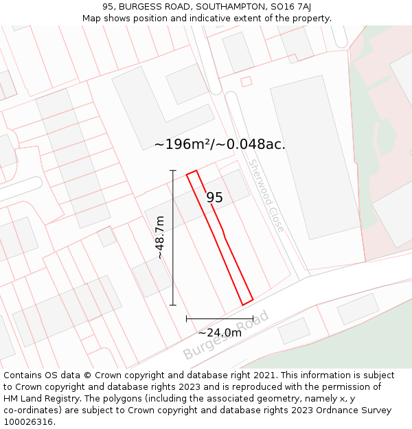 95, BURGESS ROAD, SOUTHAMPTON, SO16 7AJ: Plot and title map