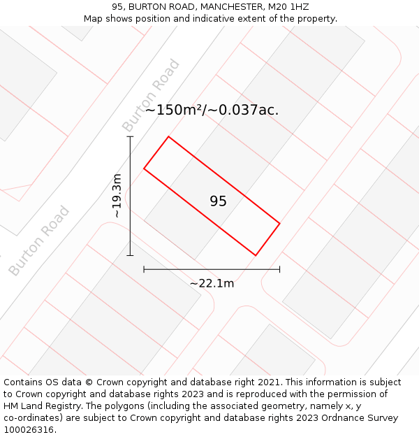 95, BURTON ROAD, MANCHESTER, M20 1HZ: Plot and title map