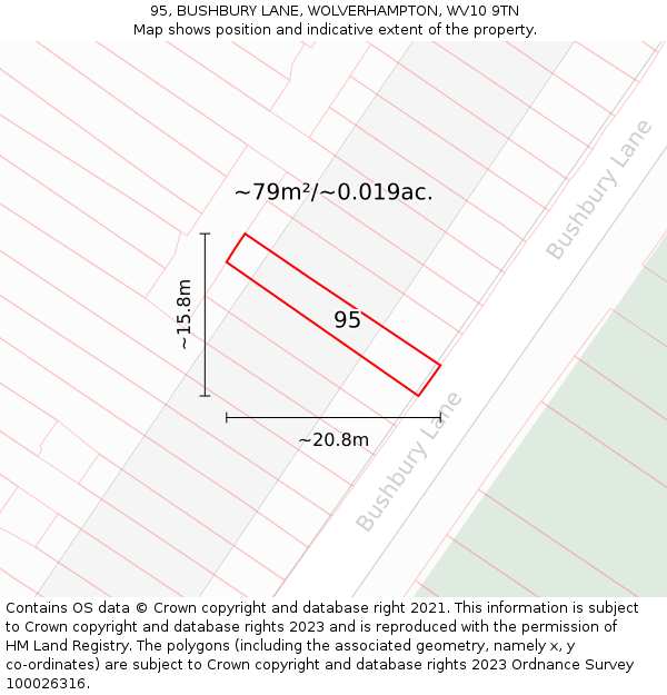 95, BUSHBURY LANE, WOLVERHAMPTON, WV10 9TN: Plot and title map