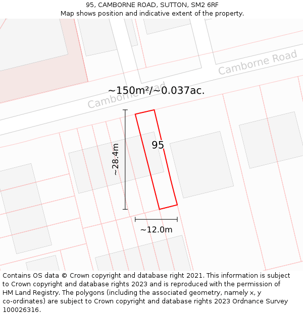95, CAMBORNE ROAD, SUTTON, SM2 6RF: Plot and title map