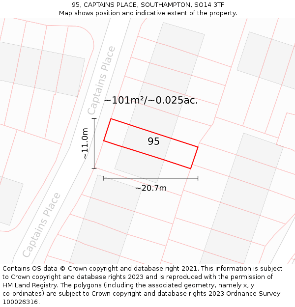 95, CAPTAINS PLACE, SOUTHAMPTON, SO14 3TF: Plot and title map