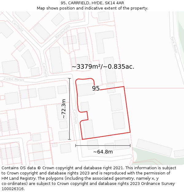 95, CARRFIELD, HYDE, SK14 4AR: Plot and title map