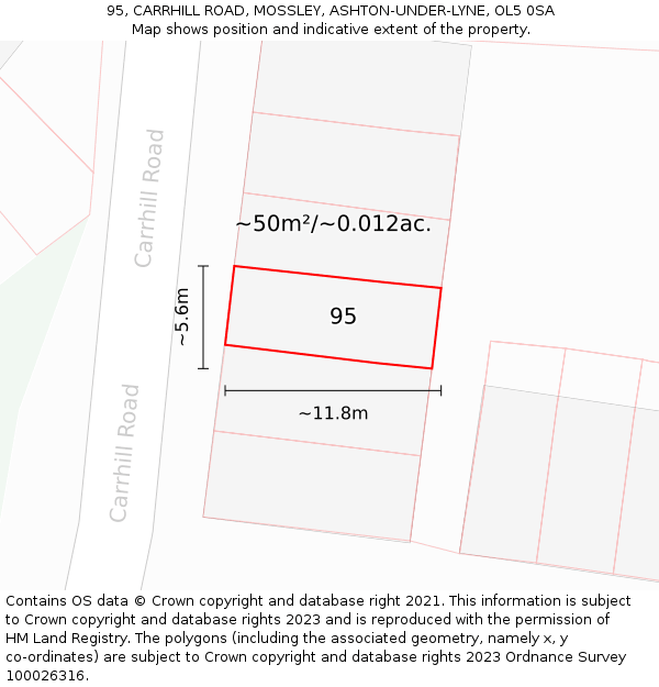 95, CARRHILL ROAD, MOSSLEY, ASHTON-UNDER-LYNE, OL5 0SA: Plot and title map