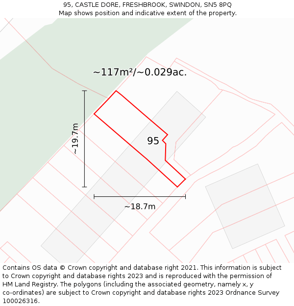 95, CASTLE DORE, FRESHBROOK, SWINDON, SN5 8PQ: Plot and title map