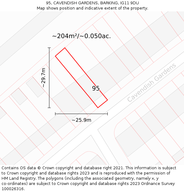 95, CAVENDISH GARDENS, BARKING, IG11 9DU: Plot and title map
