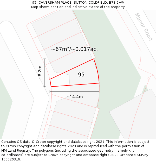 95, CAVERSHAM PLACE, SUTTON COLDFIELD, B73 6HW: Plot and title map