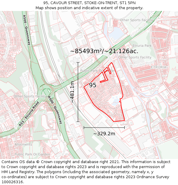 95, CAVOUR STREET, STOKE-ON-TRENT, ST1 5PN: Plot and title map