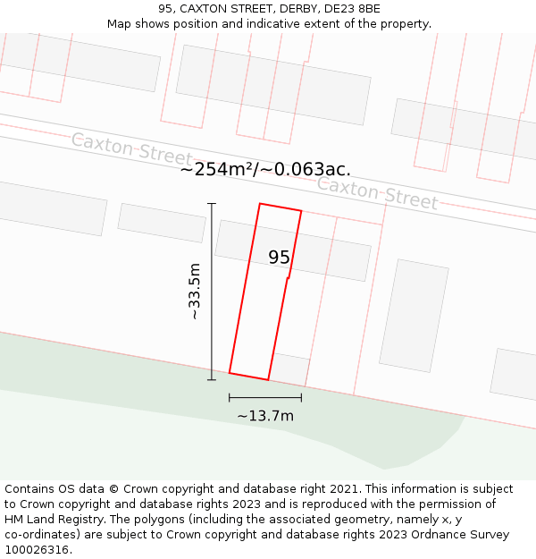 95, CAXTON STREET, DERBY, DE23 8BE: Plot and title map