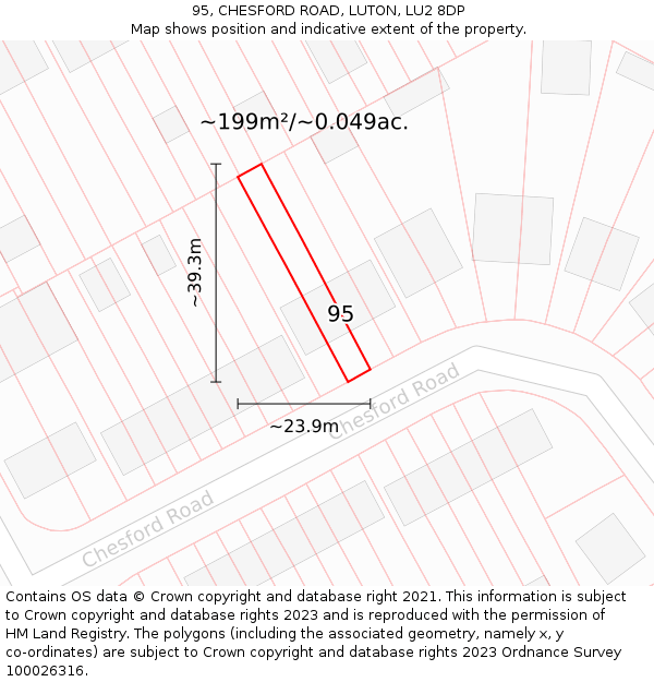 95, CHESFORD ROAD, LUTON, LU2 8DP: Plot and title map