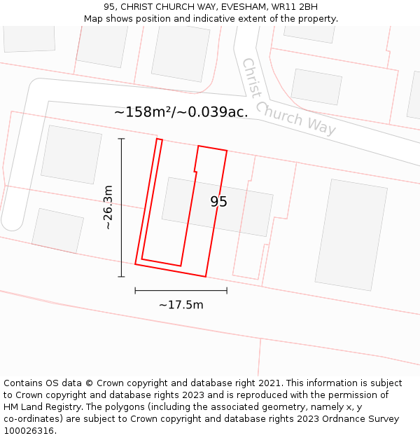 95, CHRIST CHURCH WAY, EVESHAM, WR11 2BH: Plot and title map