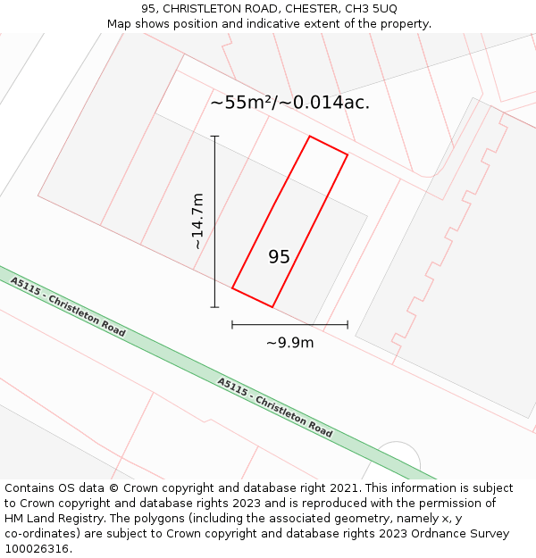 95, CHRISTLETON ROAD, CHESTER, CH3 5UQ: Plot and title map