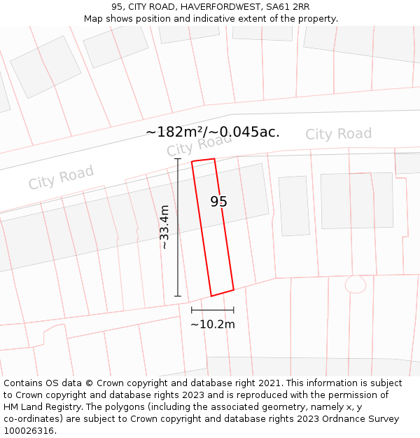 95, CITY ROAD, HAVERFORDWEST, SA61 2RR: Plot and title map