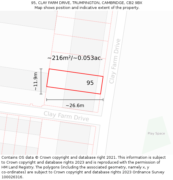 95, CLAY FARM DRIVE, TRUMPINGTON, CAMBRIDGE, CB2 9BX: Plot and title map