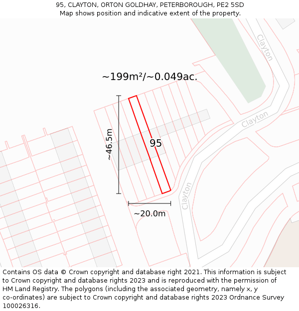 95, CLAYTON, ORTON GOLDHAY, PETERBOROUGH, PE2 5SD: Plot and title map