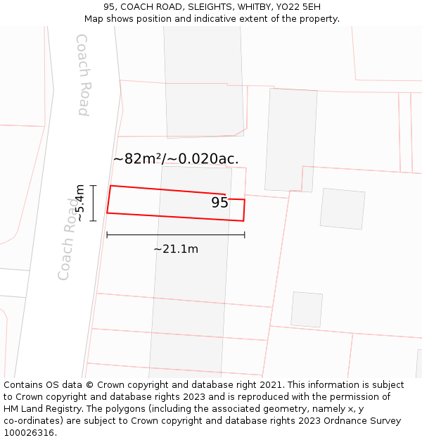 95, COACH ROAD, SLEIGHTS, WHITBY, YO22 5EH: Plot and title map