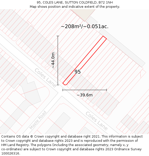 95, COLES LANE, SUTTON COLDFIELD, B72 1NH: Plot and title map