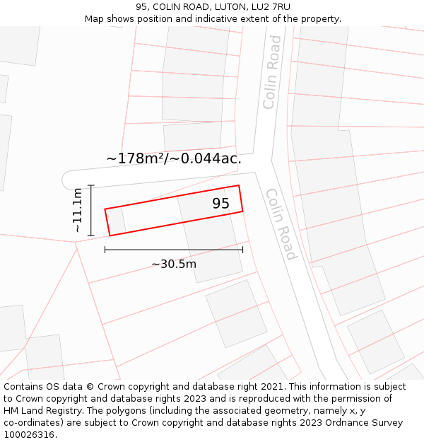 95, COLIN ROAD, LUTON, LU2 7RU: Plot and title map