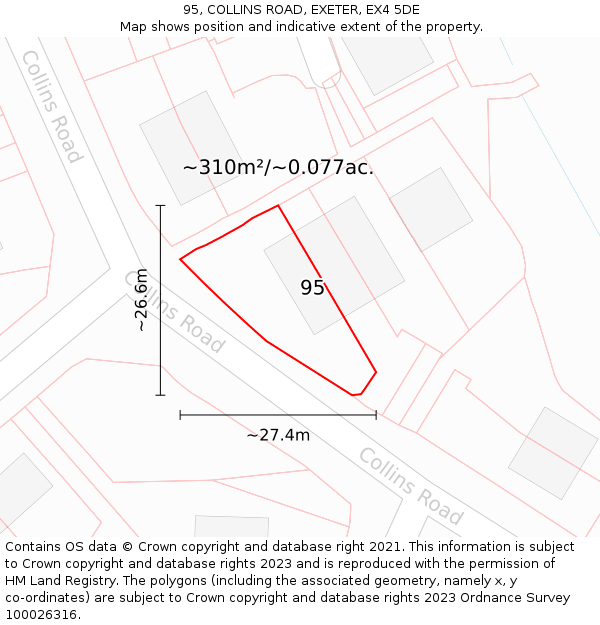 95, COLLINS ROAD, EXETER, EX4 5DE: Plot and title map