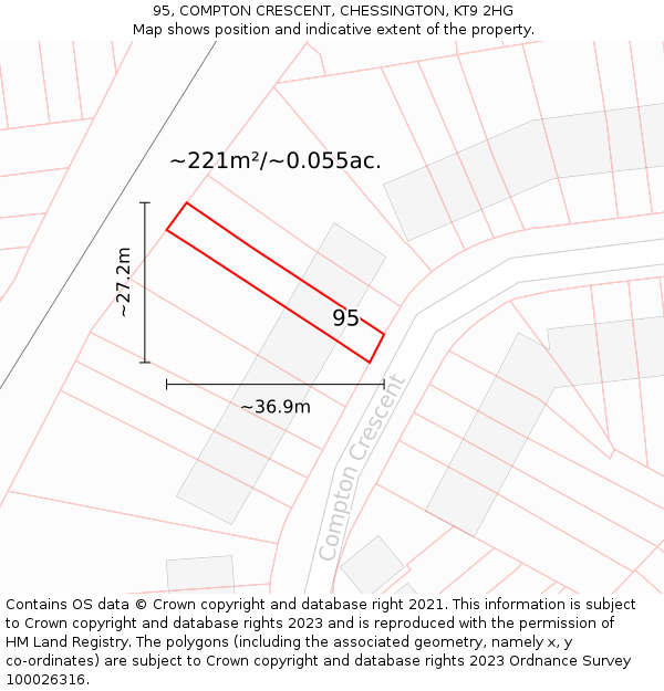 95, COMPTON CRESCENT, CHESSINGTON, KT9 2HG: Plot and title map
