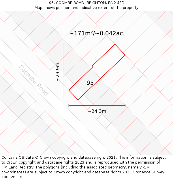 95, COOMBE ROAD, BRIGHTON, BN2 4ED: Plot and title map