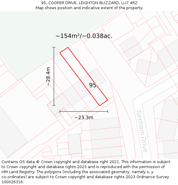 95, COOPER DRIVE, LEIGHTON BUZZARD, LU7 4RZ: Plot and title map