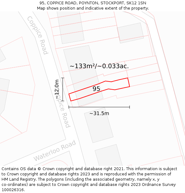 95, COPPICE ROAD, POYNTON, STOCKPORT, SK12 1SN: Plot and title map