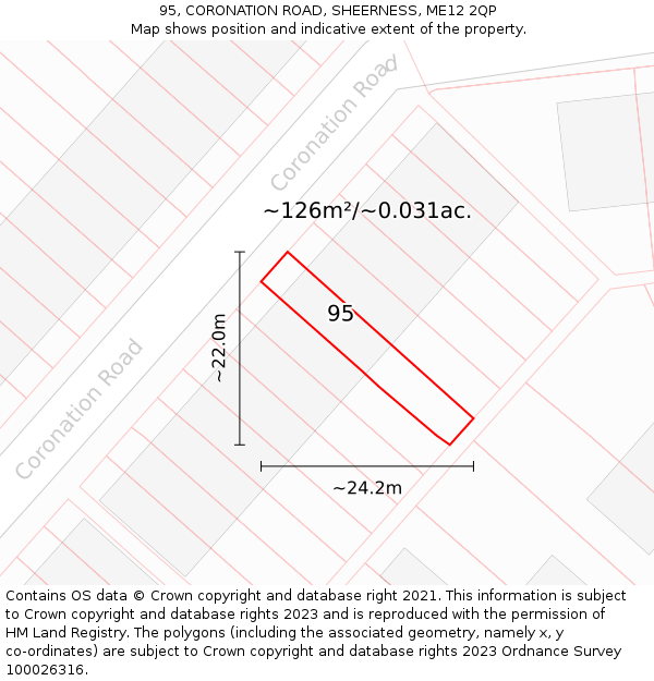 95, CORONATION ROAD, SHEERNESS, ME12 2QP: Plot and title map