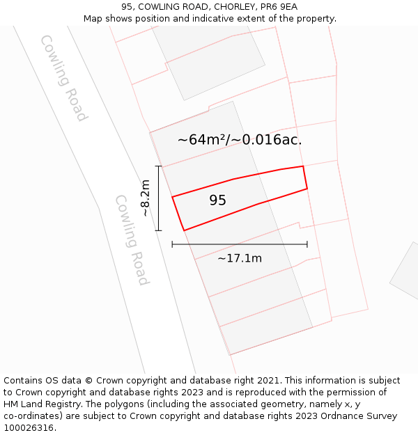 95, COWLING ROAD, CHORLEY, PR6 9EA: Plot and title map