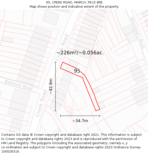 95, CREEK ROAD, MARCH, PE15 8RE: Plot and title map