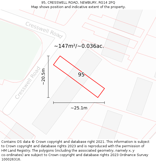 95, CRESSWELL ROAD, NEWBURY, RG14 2PQ: Plot and title map