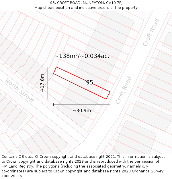 95, CROFT ROAD, NUNEATON, CV10 7EJ: Plot and title map