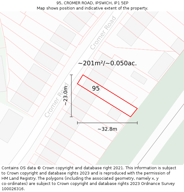 95, CROMER ROAD, IPSWICH, IP1 5EP: Plot and title map
