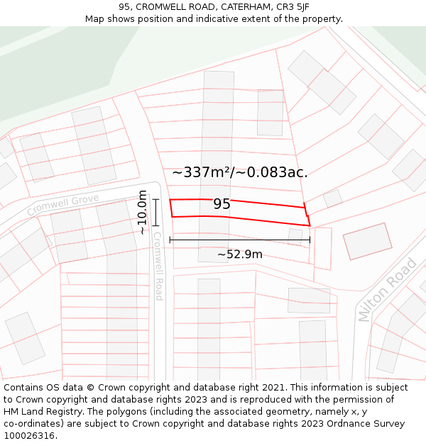 95, CROMWELL ROAD, CATERHAM, CR3 5JF: Plot and title map