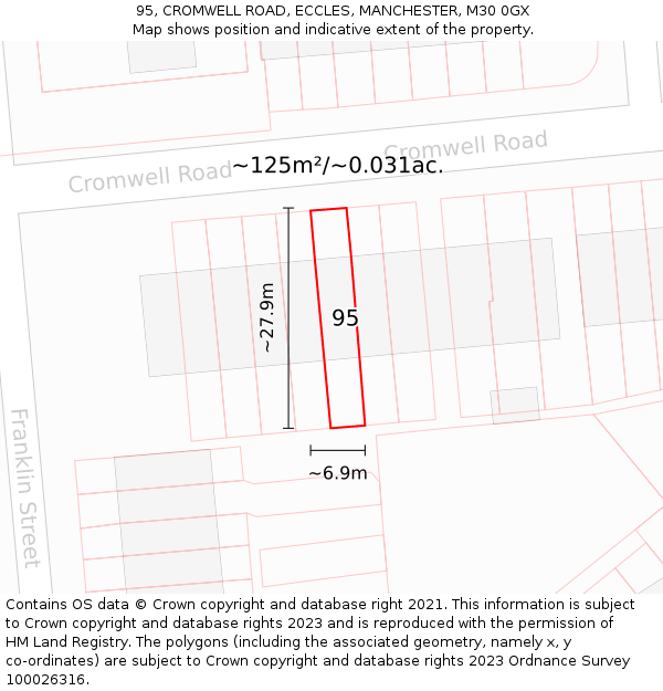 95, CROMWELL ROAD, ECCLES, MANCHESTER, M30 0GX: Plot and title map
