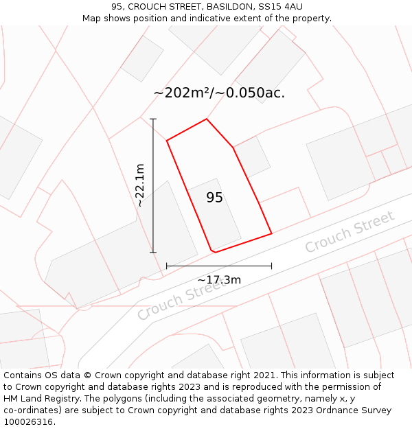 95, CROUCH STREET, BASILDON, SS15 4AU: Plot and title map