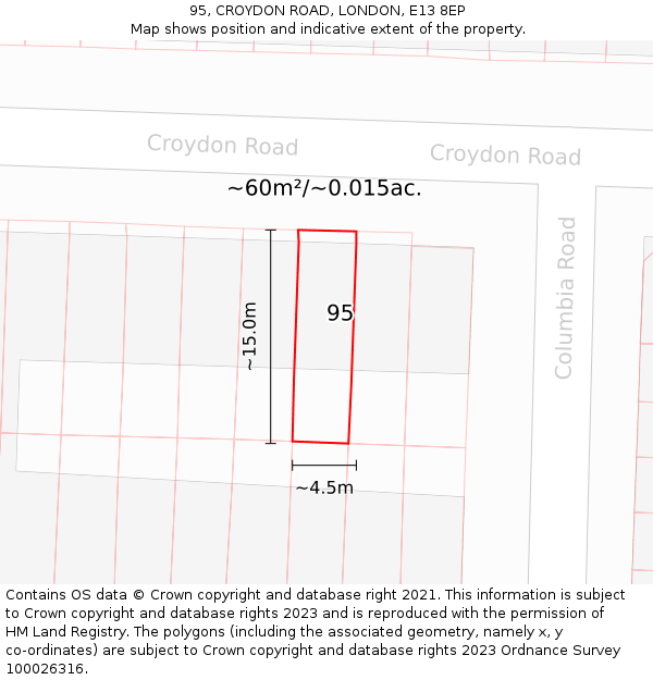 95, CROYDON ROAD, LONDON, E13 8EP: Plot and title map