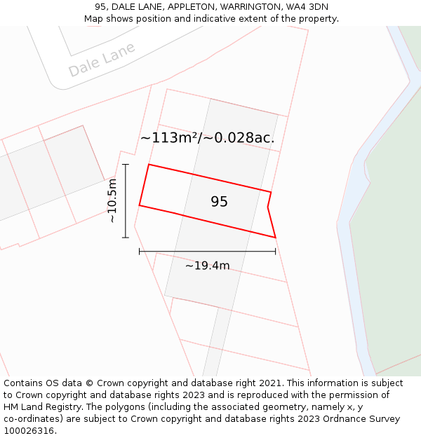 95, DALE LANE, APPLETON, WARRINGTON, WA4 3DN: Plot and title map