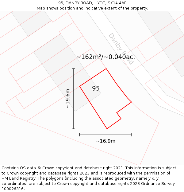 95, DANBY ROAD, HYDE, SK14 4AE: Plot and title map