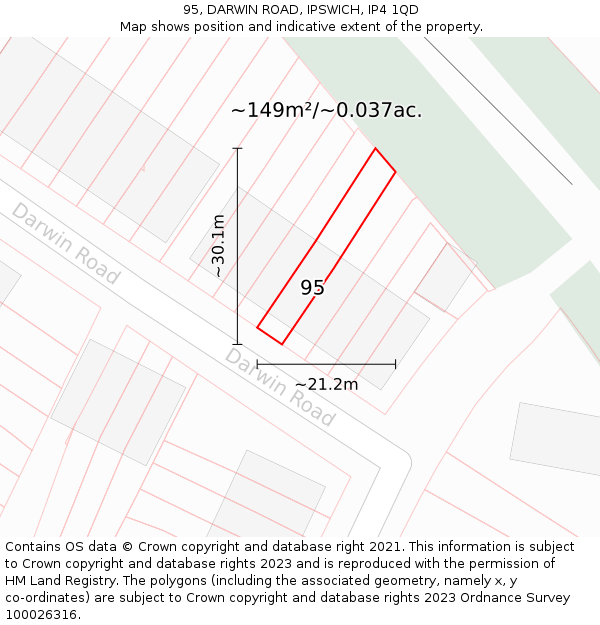 95, DARWIN ROAD, IPSWICH, IP4 1QD: Plot and title map