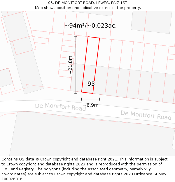 95, DE MONTFORT ROAD, LEWES, BN7 1ST: Plot and title map