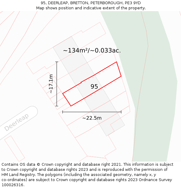 95, DEERLEAP, BRETTON, PETERBOROUGH, PE3 9YD: Plot and title map