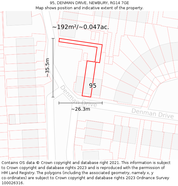 95, DENMAN DRIVE, NEWBURY, RG14 7GE: Plot and title map