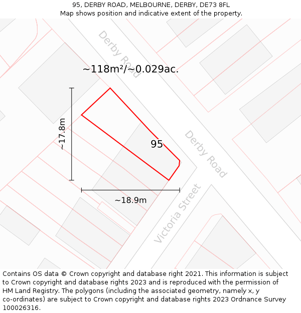 95, DERBY ROAD, MELBOURNE, DERBY, DE73 8FL: Plot and title map