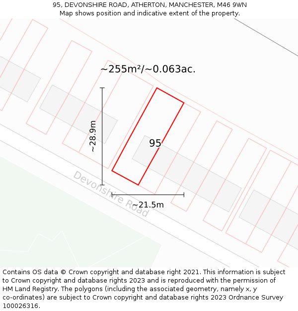 95, DEVONSHIRE ROAD, ATHERTON, MANCHESTER, M46 9WN: Plot and title map