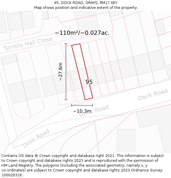 95, DOCK ROAD, GRAYS, RM17 6EY: Plot and title map
