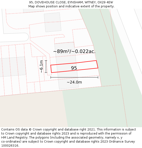 95, DOVEHOUSE CLOSE, EYNSHAM, WITNEY, OX29 4EW: Plot and title map