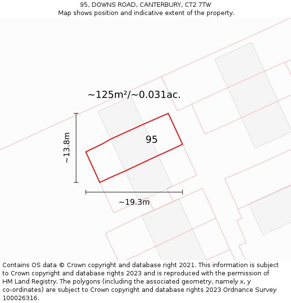 95, DOWNS ROAD, CANTERBURY, CT2 7TW: Plot and title map