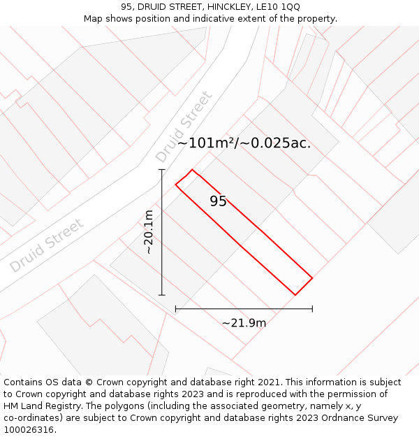 95, DRUID STREET, HINCKLEY, LE10 1QQ: Plot and title map